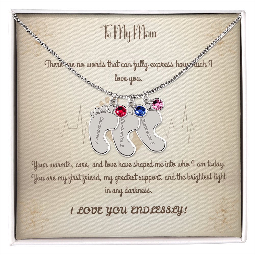 Personalized Baby Foot Necklace with Engraved Name & Birthstone – Custom Jewelry Gift for Moms