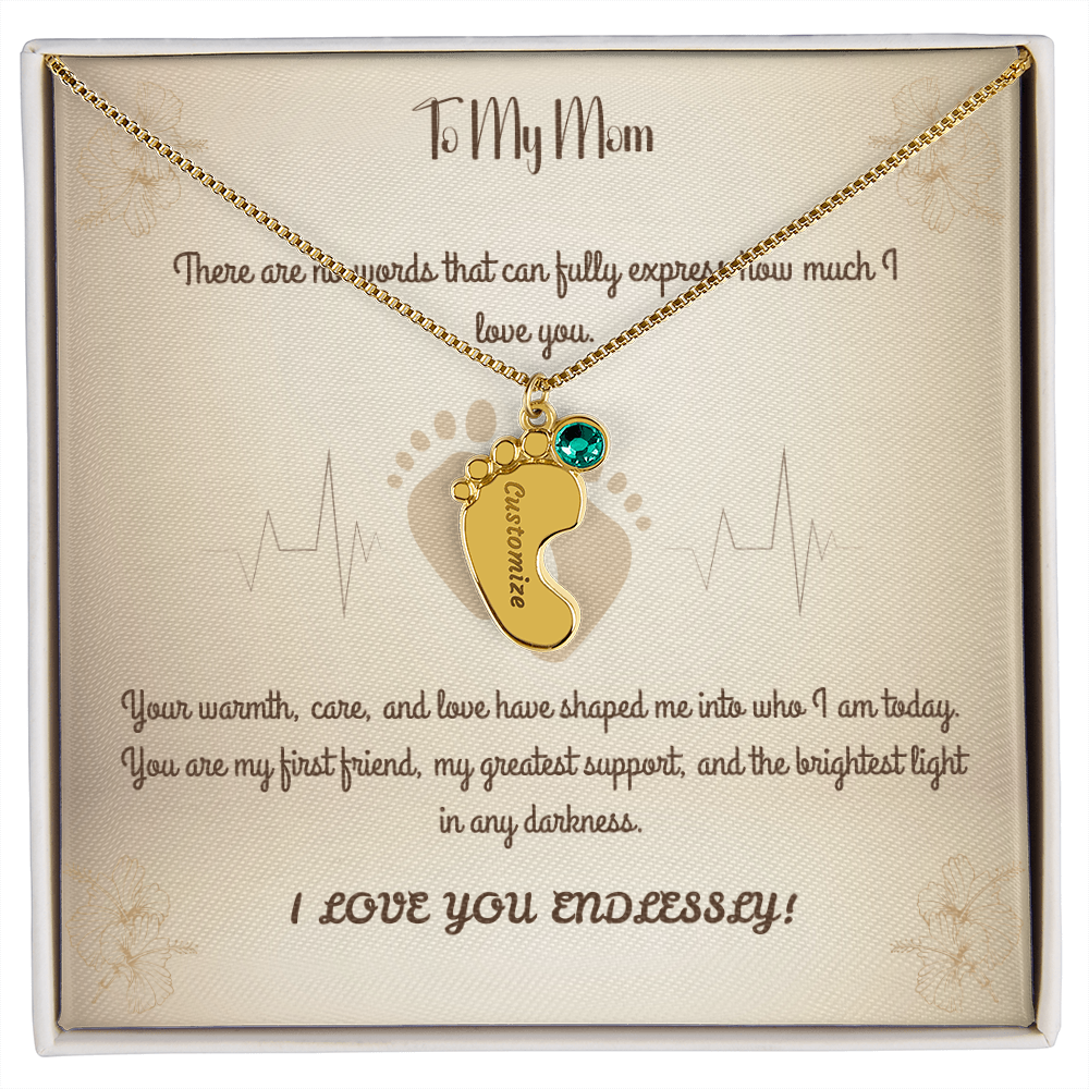 Personalized Baby Foot Necklace with Engraved Name & Birthstone – Custom Jewelry Gift for Moms