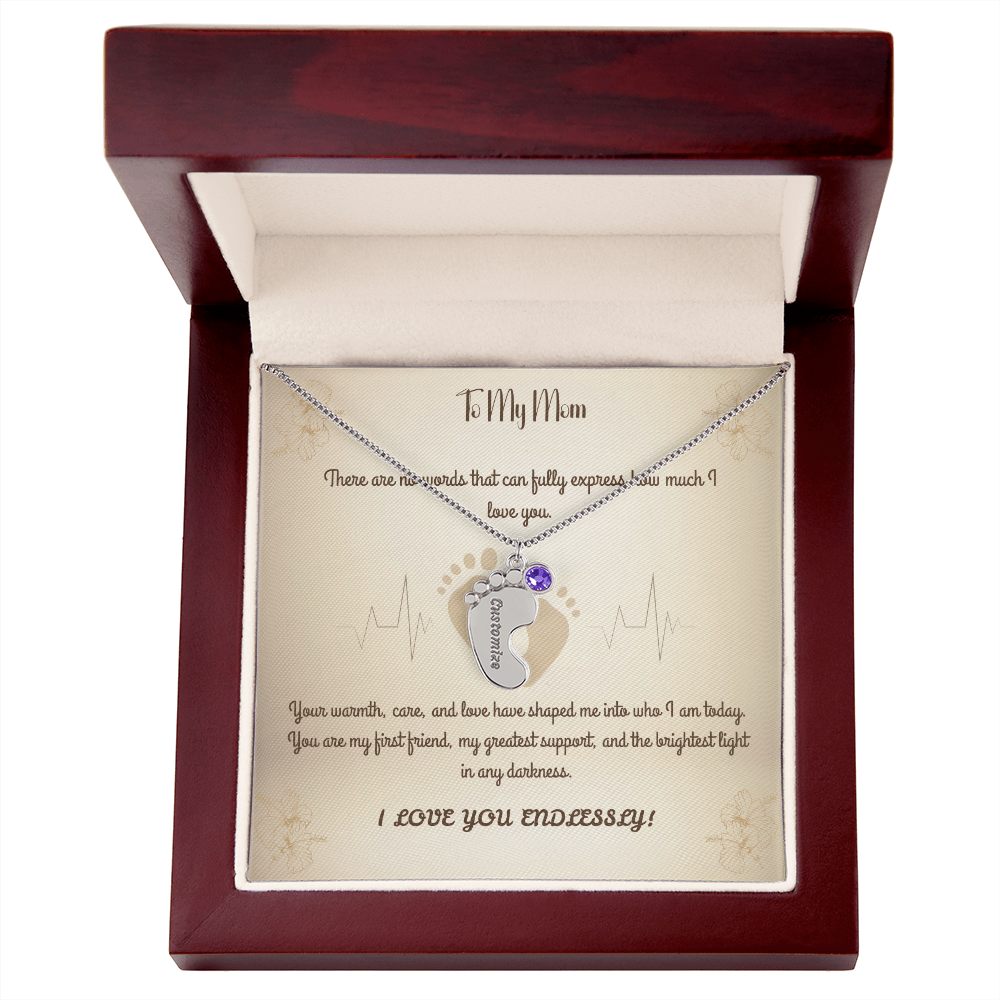 Personalized Baby Foot Necklace with Engraved Name & Birthstone – Custom Jewelry Gift for Moms