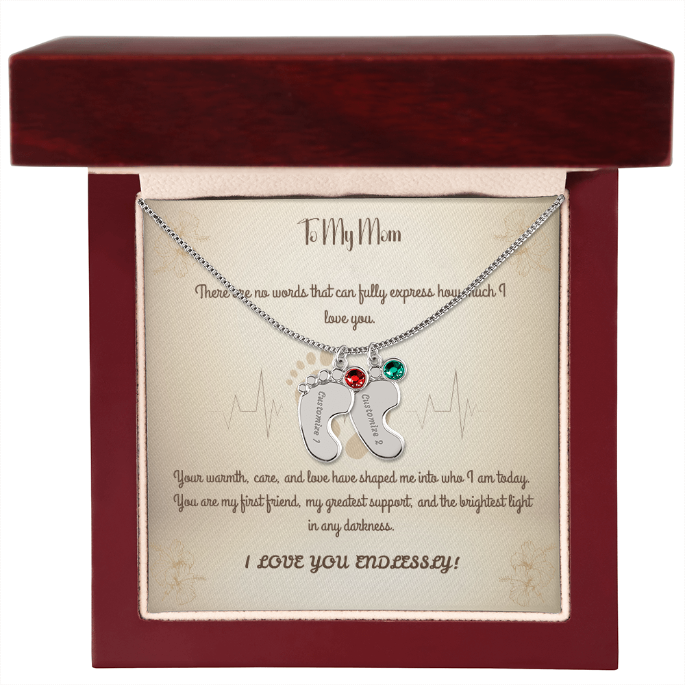 Personalized Baby Foot Necklace with Engraved Name & Birthstone – Custom Jewelry Gift for Moms